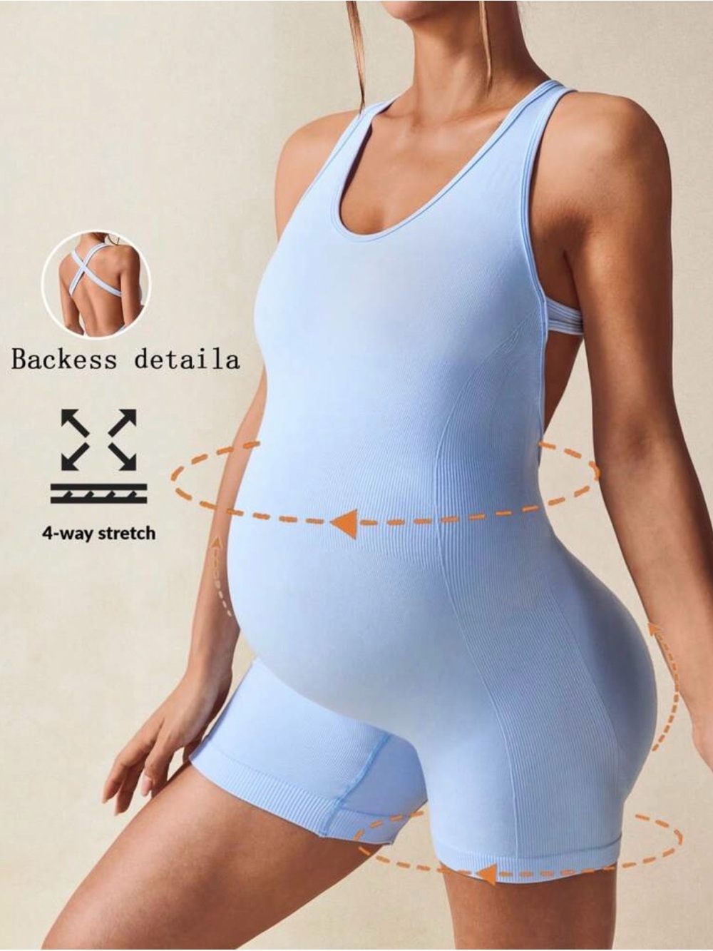 SHEIN Seamless Maternity Bodysuit Shorts Criss Cross Open Back Romper Jumpsuit